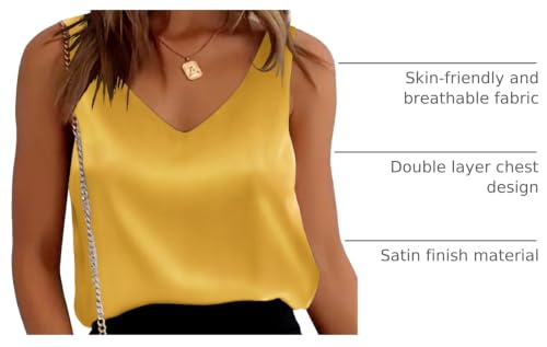 Image of Ekouaer Womens Silk Satin Tank Tops V Neck Casual Cami Sleeveless Camisole Blouses Summer Basic Tank Shirt
