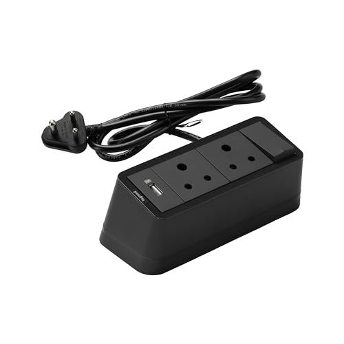 Image of Legrand Extension Board with USB (2-Sockets, 1 Switch, Chic Grey, 1.5M Cable) | 2 x 6A Socket 230V + USB-A 5V 15 amp Charging | IP20 Rated Power Hub for Home, Office, Hotel Use | Spike Guard