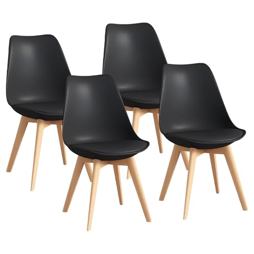 Confortil Chaises de Salle à Manger Scandinave Lot de 4, Chaise de Cuisine, Idéal pour Salle à Manger, Salon, Chambre à Coucher (4, Noir, Standard)