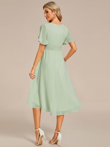 Image of Ever-Pretty Women's Chiffon Crew Neck Empire Waist Wedding Guest Dress Summer Short Sleeve Semi Formal Dresses 02053