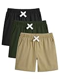ZUEMET 3 Pack Toddler Boys Shorts Baby Boy Summer Uniform Clothes Pull On Jogger Short Size 3T Black+Army Green+Khaki