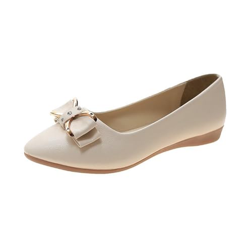 Pumps Shoes for Women - Ballet Flats for Women Comfortable Work Shoes Suede Ballet Pumps Low Wedges Slip On Shoes Lightweight Soft-Soled Work Shoes Classic Ballet Flats Comfort Shoe Beige