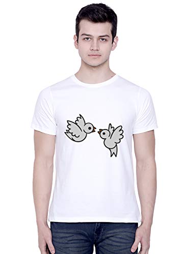 Image of CreativiT Graphic Printed T-Shirt for Unisex Love Birds Tshirt | Casual Half Sleeve Round Neck T-Shirt | 100% Cotton | D00585-41