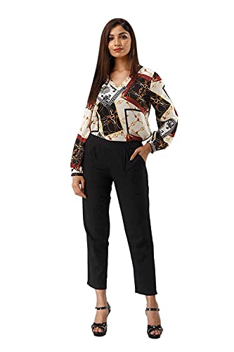 Image of DIGITAL SHOPEE Women Cotton Regular Fit Elastic Waist Casual Ankle Pant Trouser with Two Side Pocket