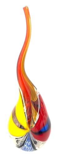 Jarrón decorativo de cristal Murano, diseño moderno, multicolor con tonos amarillos, rojos y azules