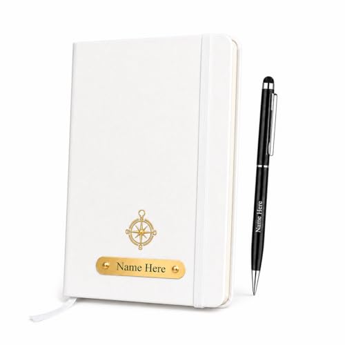 Image of Personalized A5 Leather Diary with Premium Pen | Custom Name Engraved Notebook Gift Set | 180 Pages Journal for Office, Students & Gifting | Elegant Business & Corporate Gift (White)