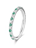 FDYZ Stackable Moissanite Eternity Ring Silver Green Emerald Anniversary Rings for Women Size 8