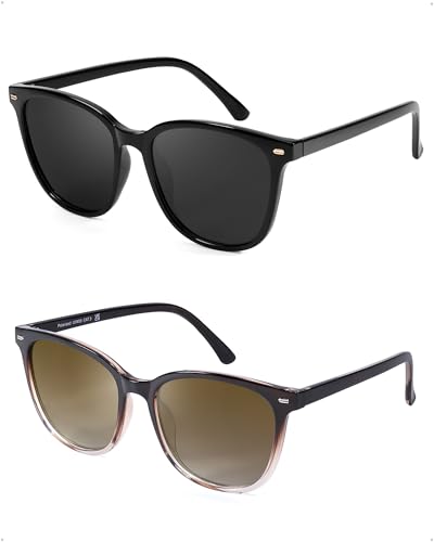 Image of 2 Packs Sunglasses for Women Polarized UV400 Protection Lens Big Frame Fashion Glasses Trendy Stylish Shade