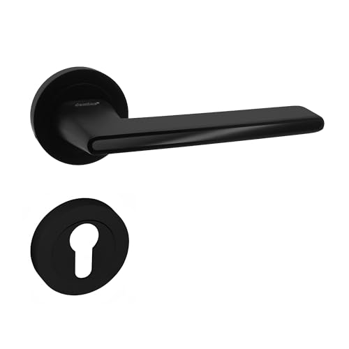 domino Znal - Maniglia per porta con profilo con rosetta rotonda, maniglia per porta, ufficio, cantina, porta interna, accessori per porta, colore nero