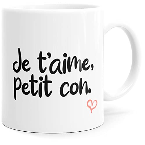 Mug Humour Amour Petit Con Tasse Message drôle. Idée Cadeau Original Amis Couple Amoureux Collègue Frère Sœur Mari Femme Fiancés pour Anniversaire St Valentin Noël. Dino Mugs le Sourire dès le Réveil