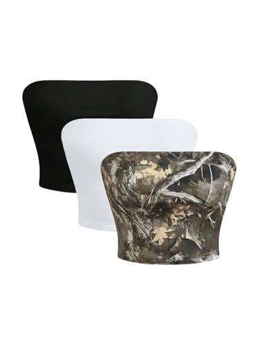 MakeMeChic Women's 3 Pcs Y2k Leopard Print Tube Tops Strapless Cheetah Print Crop Top