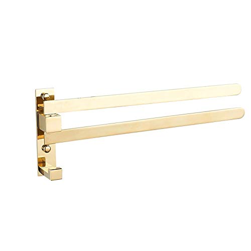 Preisvergleich Produktbild LifeX Goldenes Kupfer-Badezimmer-drehender Handtuchhalter mit Haken, 2 Stange Messingüberzug-Küche-Tuch-Stab-Küche, die doppelte Pole-Handtuchhalter-WC-Rostschutz-Tuc... hängt