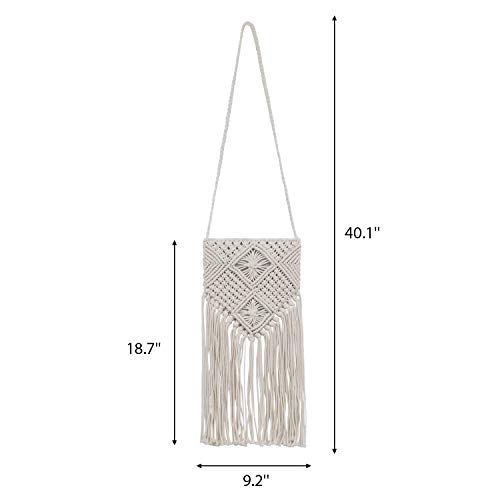 Women's Crochet Crossbody Bag Hand-Woven Boho Long Tassels Summer Beach Cotton Messenger Shoulder Bag with Zipper (White)2