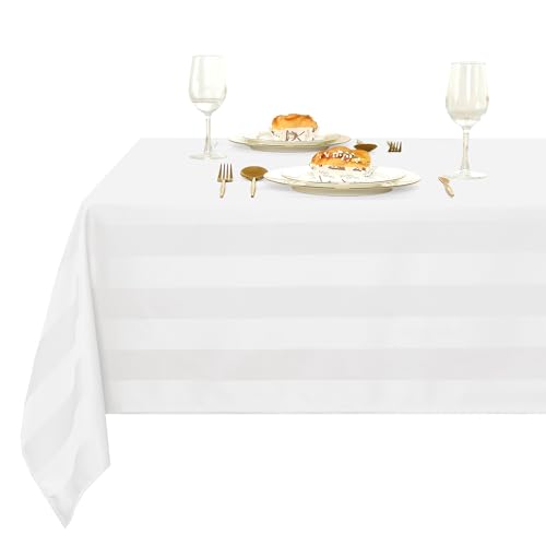 XWZO Tischdecke Gestreift Abwaschbar Eckig tischdecken Lotuseffekt Schmutzabweisend Wasserabweisend Tafeldecke Weiß 140 x 180cm – Ansicht 1