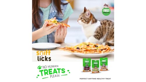 Image of First Meow Cat Treats Combo Soft Chicken Strip x1 & Chicken Sandwich x1 & Salmon Dice x1, 40g (Pack of 3) By Sniff N Licks