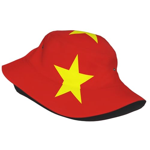 Vietnamese Flag Adult Unisex Sunshade Bucket hat, Non-Shrinking, Lightweight, Breathable, Foldable, Easy to Store Black2