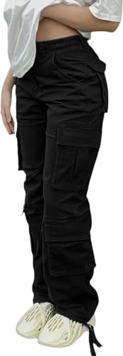 CLOAKA Cargohose Damen Baumwolle Y2K Weites Bein Freizeithose High Waist Baggy Casual Streetwear Arbeitshose mit Multi Taschen