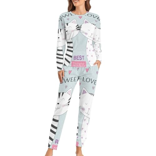 Pyjama femme chat t-shirt et pantalon contre les nuits fraîches