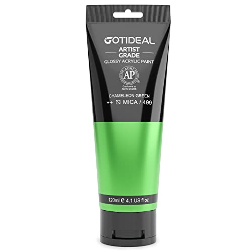 Image of GOTIDEAL Iridescent Acrylic Paint Chameleon Green Tubes(120ml, 4.1 oz) Non Toxic Non Fading,Rich Pigments for Painters, Ideal for Canvas Wood Clay Fabric Ceramic Craft Supplies