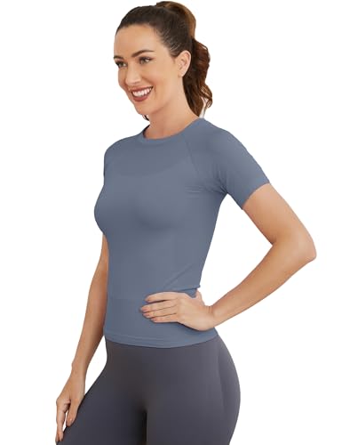 Image of MathCat Short Sleeve Workout Tops for Women, Seamless Women's Compression Shirt, Yoga Running Athletic Shirts Soft Gym Tops