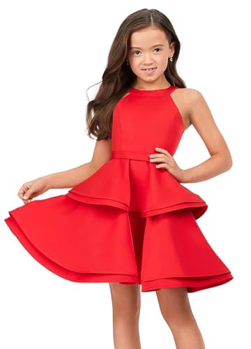 Girls Satin Pageant Dress Short Satin Tiered Ruffle Flower Girl Dresses Kids Formal Party Gown2