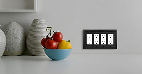 Sunken Pearls Decorative Wall Plate Switch Plate Outlet Cover, Durable Solid Zinc Alloy (Quad Decorator, Matte Black) #TOP5