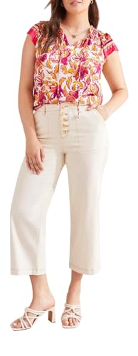 Tribal Women's Brooke Hugging Btn Fly Crop Wide Jeans