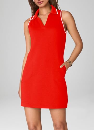 SENSERISE Womens Casual Summer Dresses Polo Dress Collared V Neck Sleeveless Golf Outfits with Pockets3