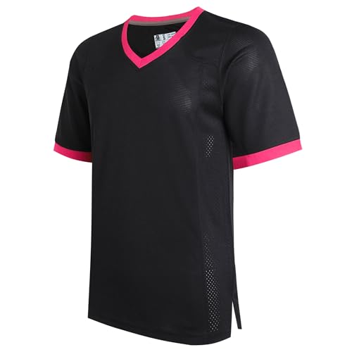 DEHANER Black Rugby Jerseys for Men Women Dad Mom Workout Mesh Tops Sports Uniforms Athletic T-Shirt Training Outfits Pink Neck-Black Jersey,Men Size Large