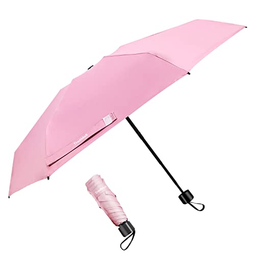 Tradmall Mini Travel Umbrella, Portable Lightweight Compact Parasol With 95% Uv Protection For Sun & Rain, Pink #TOP5