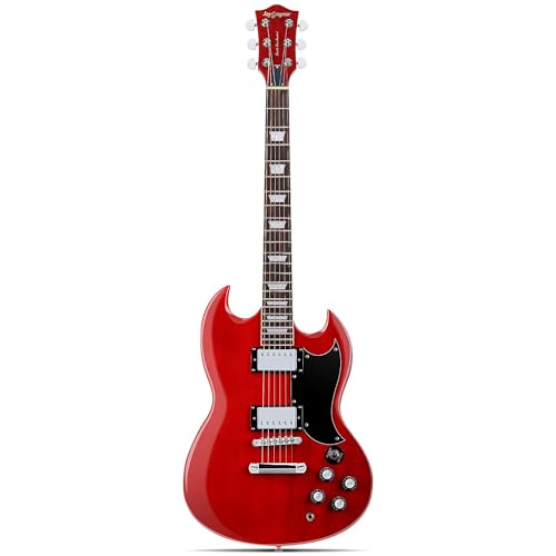 Image of Leo Jaymz 39 Inch Double Cut Solid Body Electric Guitar - Poplar Wood Body,Maple Neck and Laurel Wood Fretboard (DC Red)