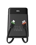 VEGER 10000mAh Power Bank con Cavi Integrati, 22.5W Ricarica Rapida Caricatore Portatile, Sottile Compatto USB C Powerbank LED Display con 4 Uscite e 3 Ingressi Compatibile con iPhone Huawei Xiaomi