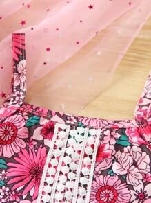 Image of PAMBERSTON Girls Dress Set, Floral Print Sleeveless Top with White Skirt and Bow Detail | Cute Casual Outfit for Girls | Perfect for Parties, Birthday, Wedding