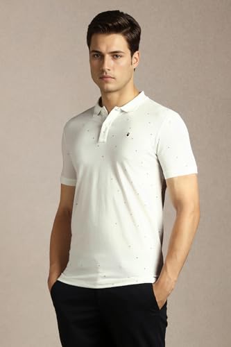Image of Louis Philippe Men's Slim Fit Premium High-End Pique in Superior Cotton All Over Print Half Sleeve Polo Tshirt for Everyday Essentials