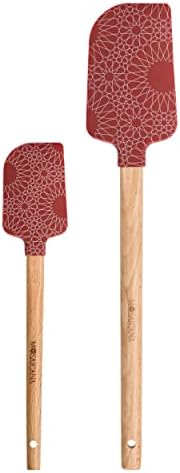 Silicone Spatula set of 2 with wooden handle and stunning pattern (Red)