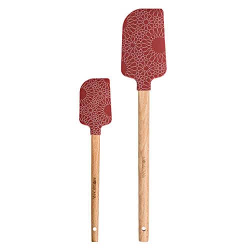 Silicone Spatula Set Of 2 With Wooden Handle And Stunning Pattern (Red) #TOP2