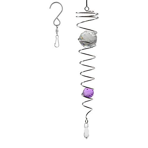 UOUDIO Gazing Ball Spiral Tail Wind Spinner StabilizeGr?Indoor Outdoor Decoration Stainless Steel Crystal Glass Ball with Hanging Swivel Hook 13