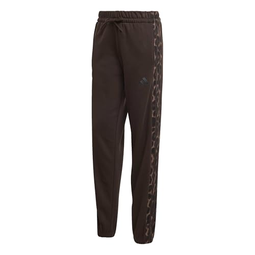 adidas Damen Seasonal Essentials Leopard Print French Terry Pants with 3-Stripes, Aurora Coffee/Multicolor, M