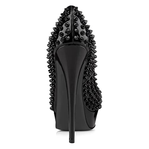 FSJ Women Gorgeous Peep Toe Studded Rivets Platform Pumps Stiletto High Heel Slip On Ladies Formal Dress Party Evening Shoes Size 4-15 US4