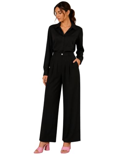 Image of FYLTR Women's Stretchable High Waist Wide-Leg Front Pleated Formal Trouser