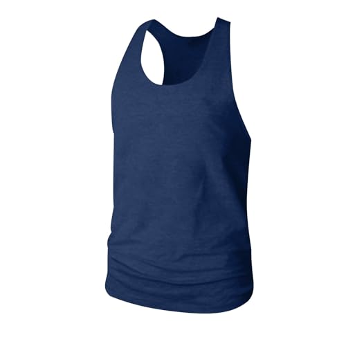 Jersey de entrenamiento para hombre de secado rápido, cuello redondo, deportivo, cuello redondo, sin mangas, camisas de entrenamiento, azul marino, M