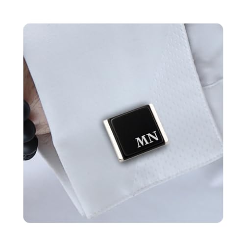 Mancuernillas grabadas de ónix negro y plata miniatura 1