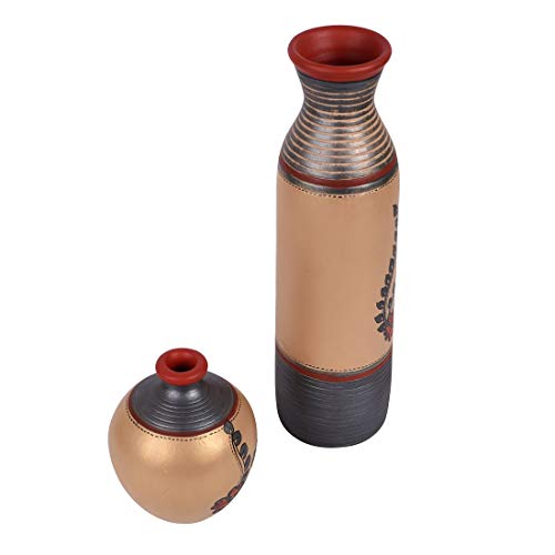 Image of Aakriti Art Creations Vase Earthen Simmer Gold Madhubani (Set of 2)
