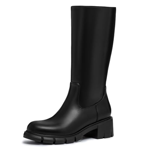 Athlefit Girls Knee High Boots Fashion Lug Sole Side Zipper Tall Riding Boots for Toddler Little Kid Big Kid