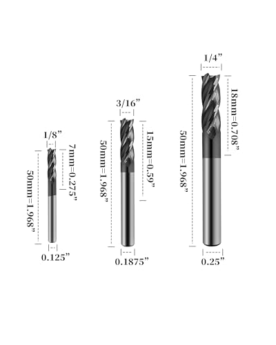 Image of 1 /2 inch 3 /8 inch 5 /16 inch 1 /4 inch 3 /16 inch 1 /8 inch Carbide Square End Mills Set, 4 Flute, AlTiN Coated, End Mill Bits for Hard Materials, HRC 45 Deg, CNC Router Bits - 6pcs
