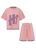 Zaldita Mädchen Sportkleidung Set Kurzarm Shirt mit Shorts für Laufen Fitness Alltag Rosa 158-164