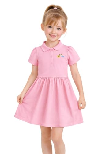 Image of HILEELANG Girls Polo Dress Cotton Short Sleeve Summer Casual School Uniform Dress for Toddler Little Girls 2-8 Years