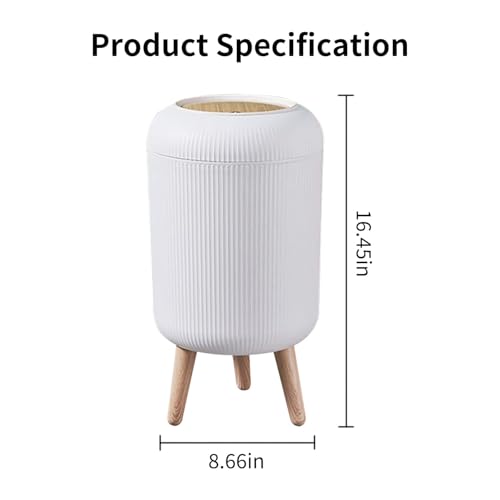 Image of JD FRESH Premium White Dustbin with Press flip Lid Design /Modern Plastic Round Trash Bin with Wooden Finish Legs /Anti Odour Dustbin for Home Decor, Kitchen Office &Hotels (10 Garbage bags, 10 liters)