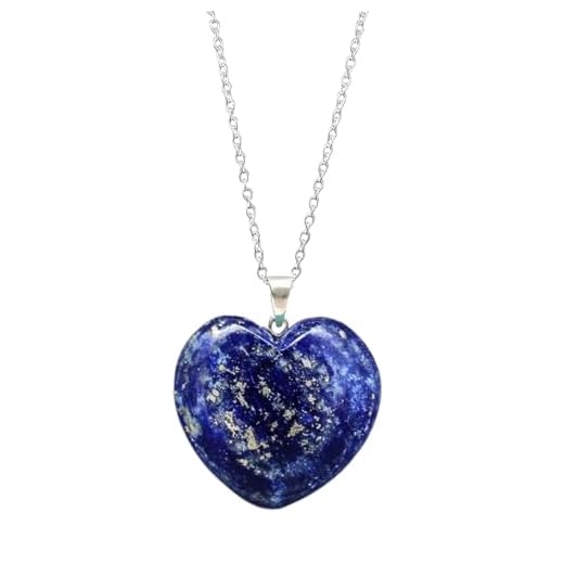 Gempires Blue Lapis Lazuli Necklace, Heart Crystal Pendant Necklace, September Birthstone, Lapis Lazuli Jewelry, 18 + 2 Inch Adjustable Silver Plated Chain