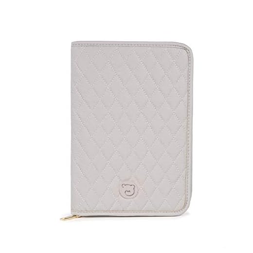 Pasito a Pasito. Libro de Nacimiento María. Funda Portadocumentos de Bebé con bolsillos y cremallera. Eco-leather tipo vacuno Color Gris. Medidas: 27x19x2 cm.